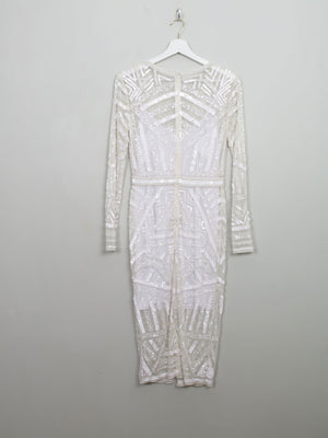 Vintage Style Cream Beaded Fitted Dress S - The Harlequin