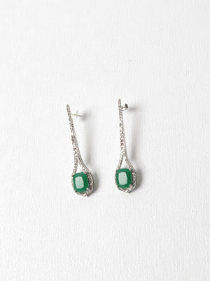 Vintage Style Drop Earrings With Green Glass - The Harlequin