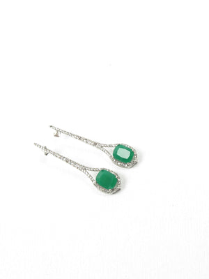Vintage Style Drop Earrings With Green Glass - The Harlequin