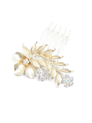 Vintage Style Gold Floral Small Hair Comb Bridal - The Harlequin