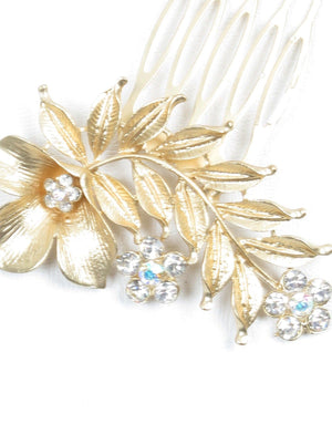 Vintage Style Gold Floral Small Hair Comb Bridal - The Harlequin