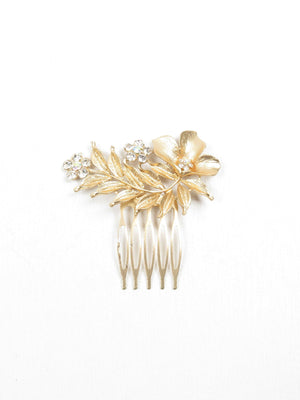 Vintage Style Gold Floral Small Hair Comb Bridal - The Harlequin