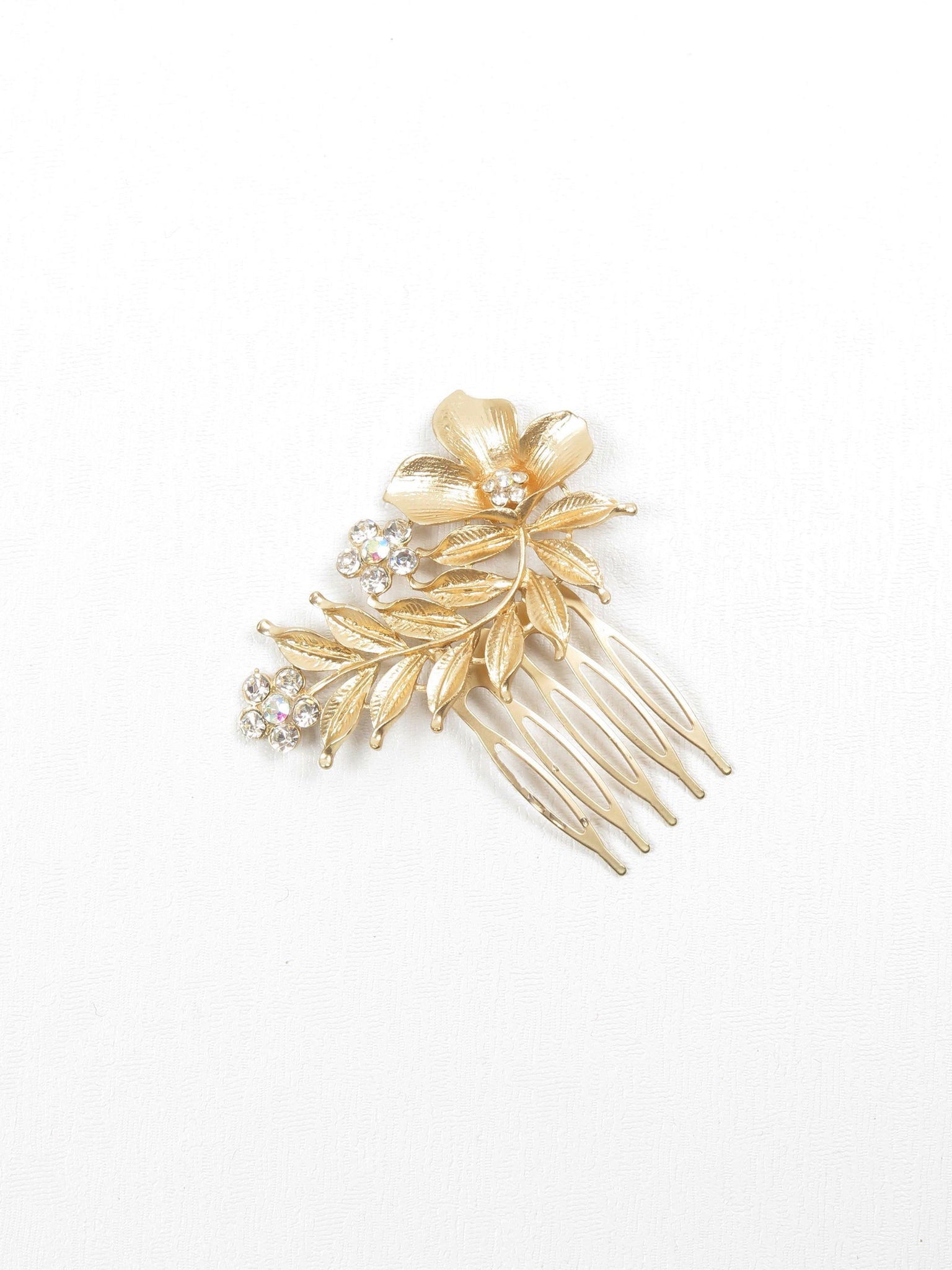 Vintage Style Gold Floral Small Hair Comb Bridal - The Harlequin