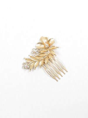 Vintage Style Gold Floral Small Hair Comb Bridal - The Harlequin