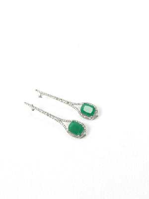 Vintage Style Green & Diamanté  Earrings - The Harlequin