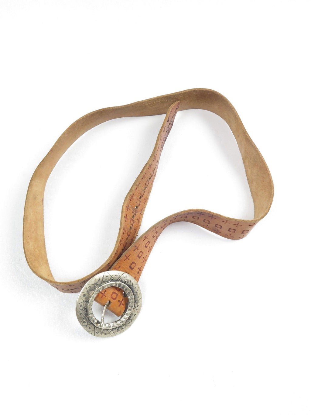 Vintage Tan Leather Tooled Belt S/M - The Harlequin