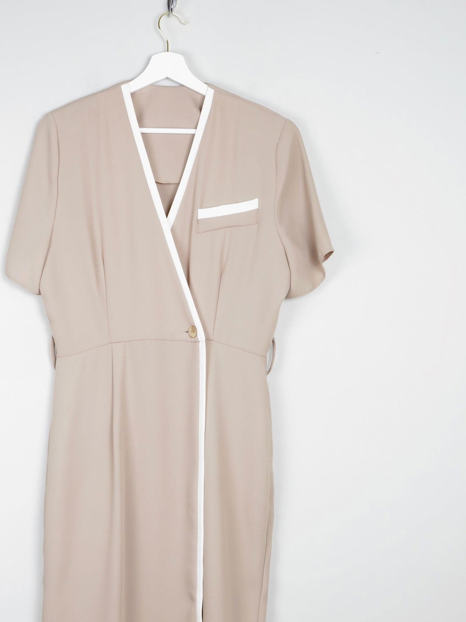 Vintage Taupe Cross Over Style Summer Dress S - The Harlequin