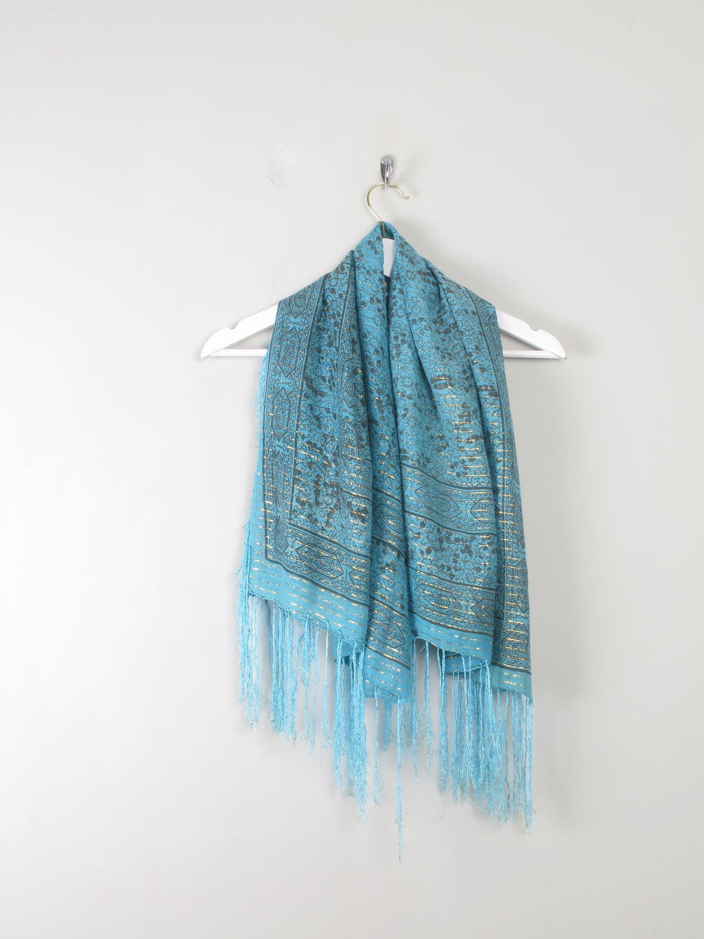 Vintage Turquoise Fringed Large Scarf - The Harlequin