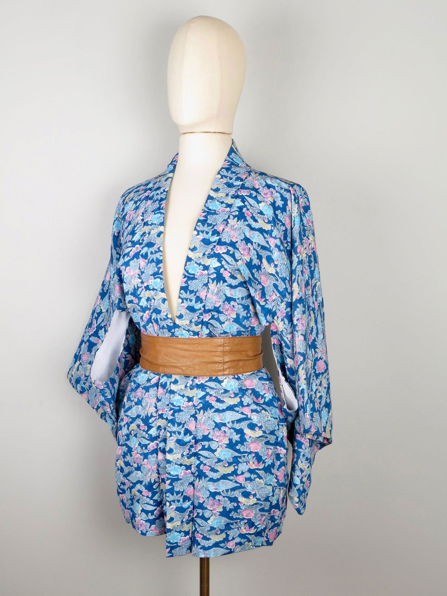 Vintage Turquoise Printed Kimono M - The Harlequin