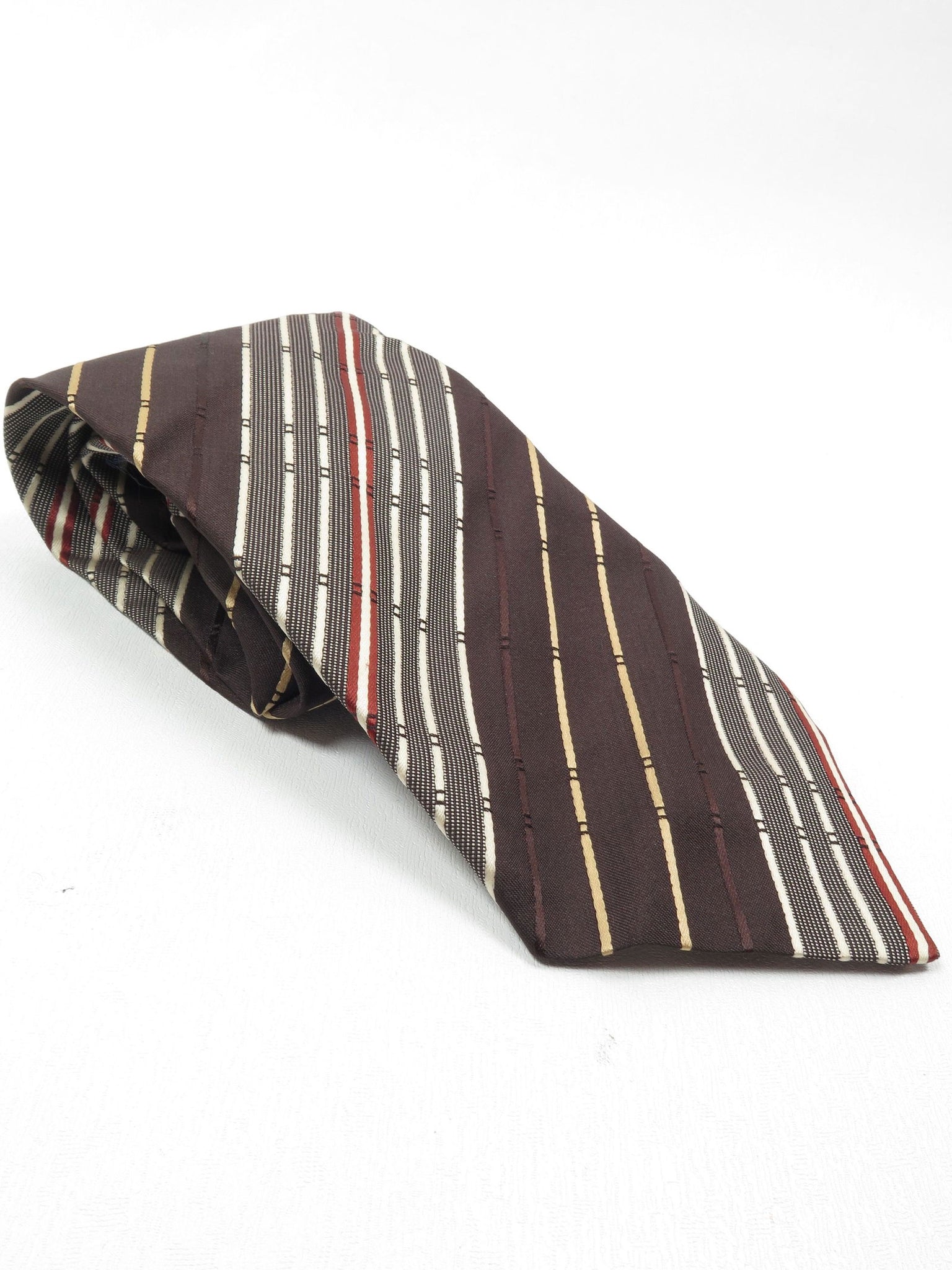 Vintage Unused Striped Wide Tie Available in Brown/Black/Green - The Harlequin
