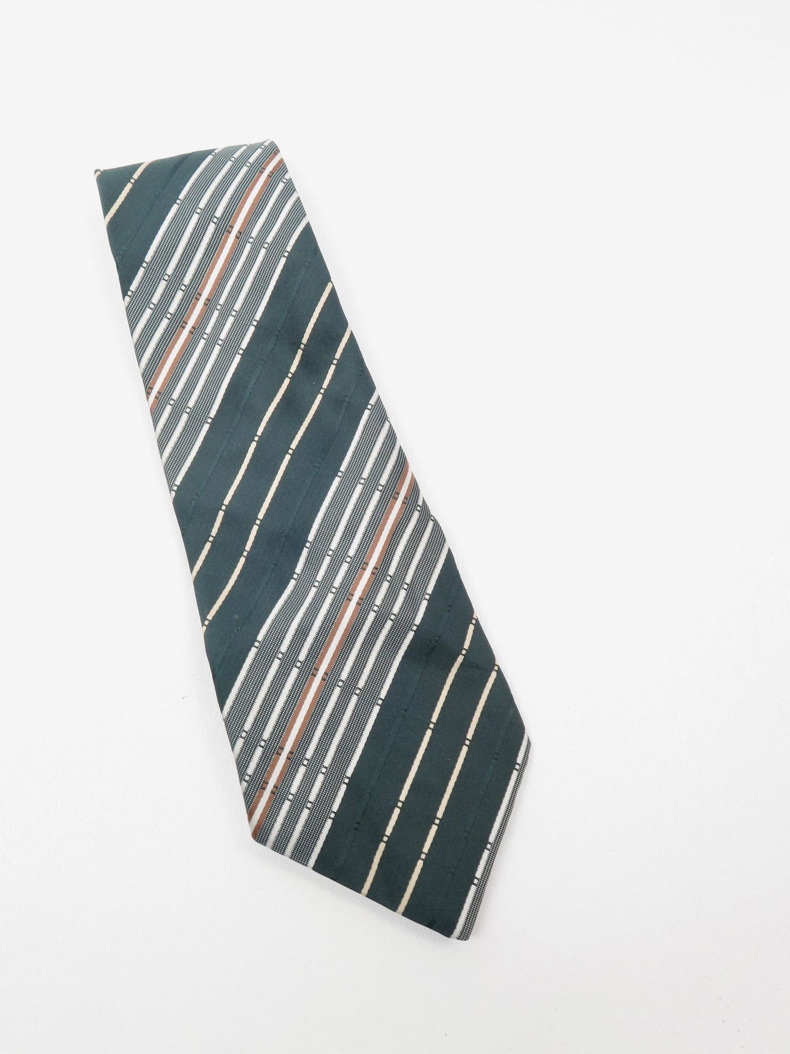 Vintage Unused Striped Wide Tie Available in Brown/Black/Green - The Harlequin