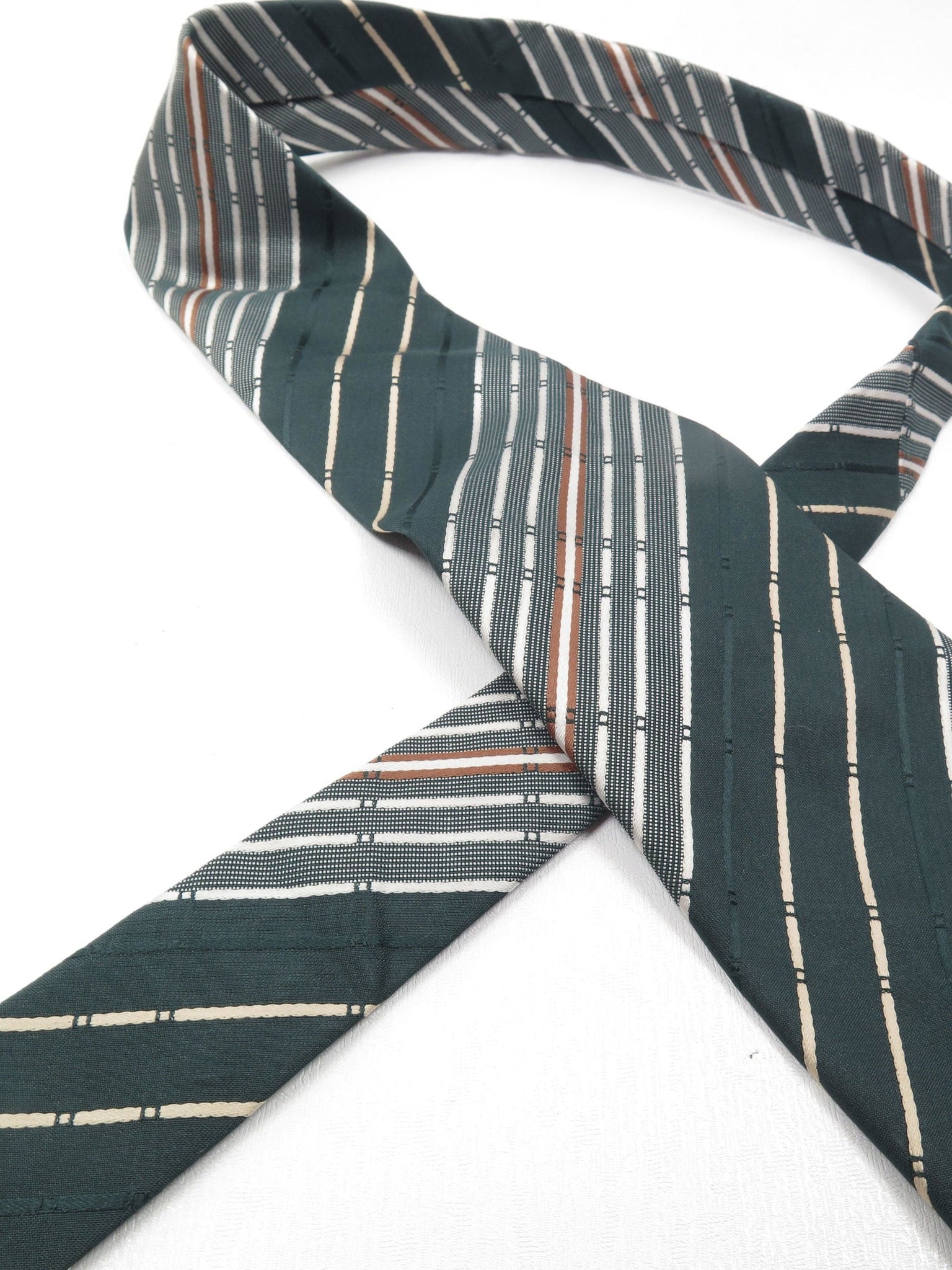 Vintage Unused Striped Wide Tie Available in Brown/Black/Green - The Harlequin