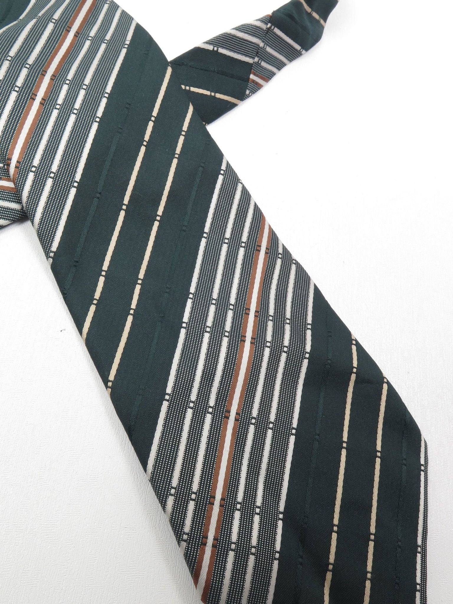 Vintage Unused Striped Wide Tie Available in Brown/Black/Green - The Harlequin