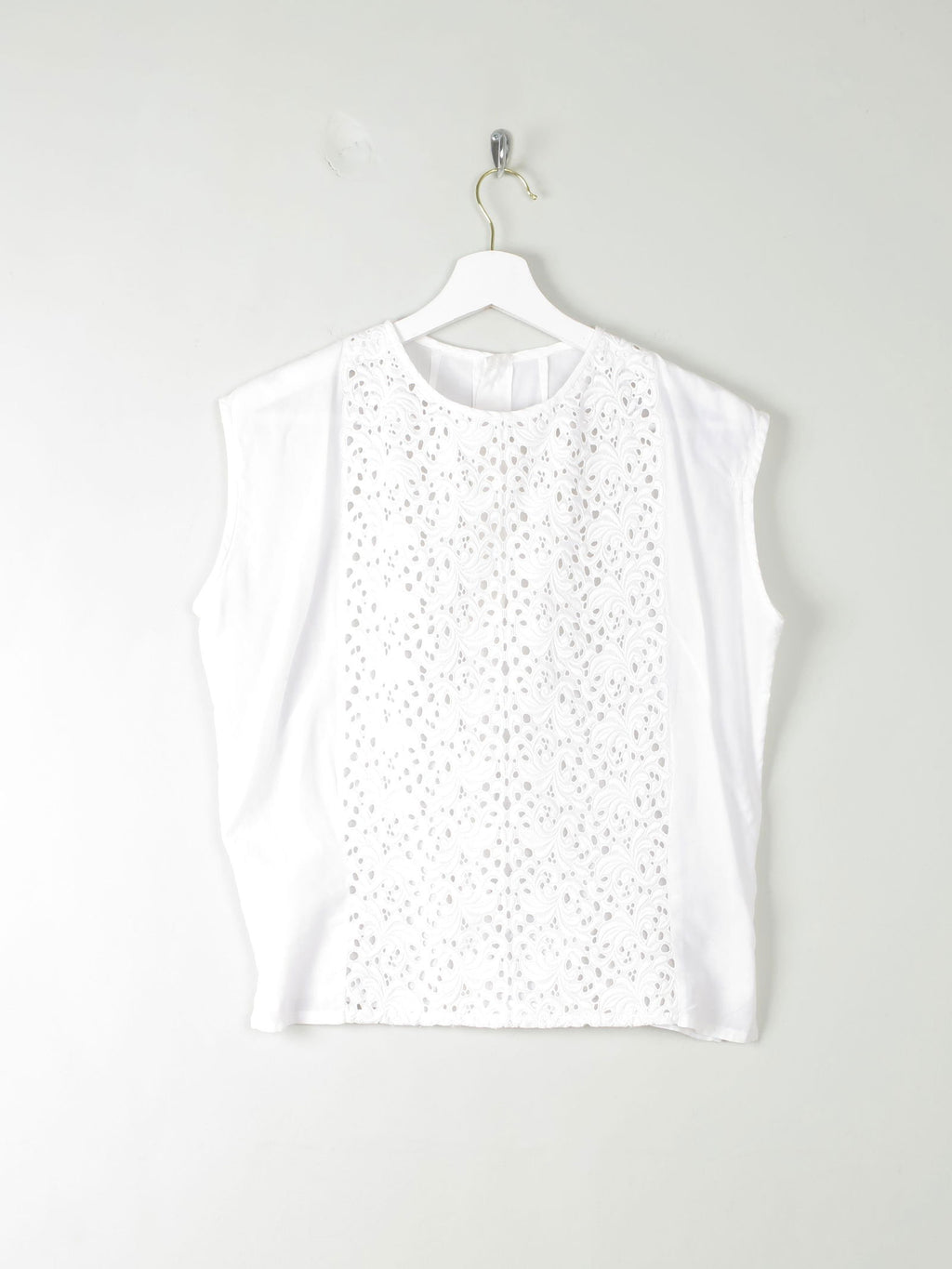 Vintage White Blouse With Lace Panel M - The Harlequin