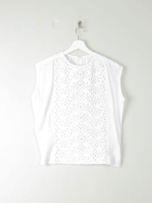 Vintage White Blouse With Lace Panel M - The Harlequin