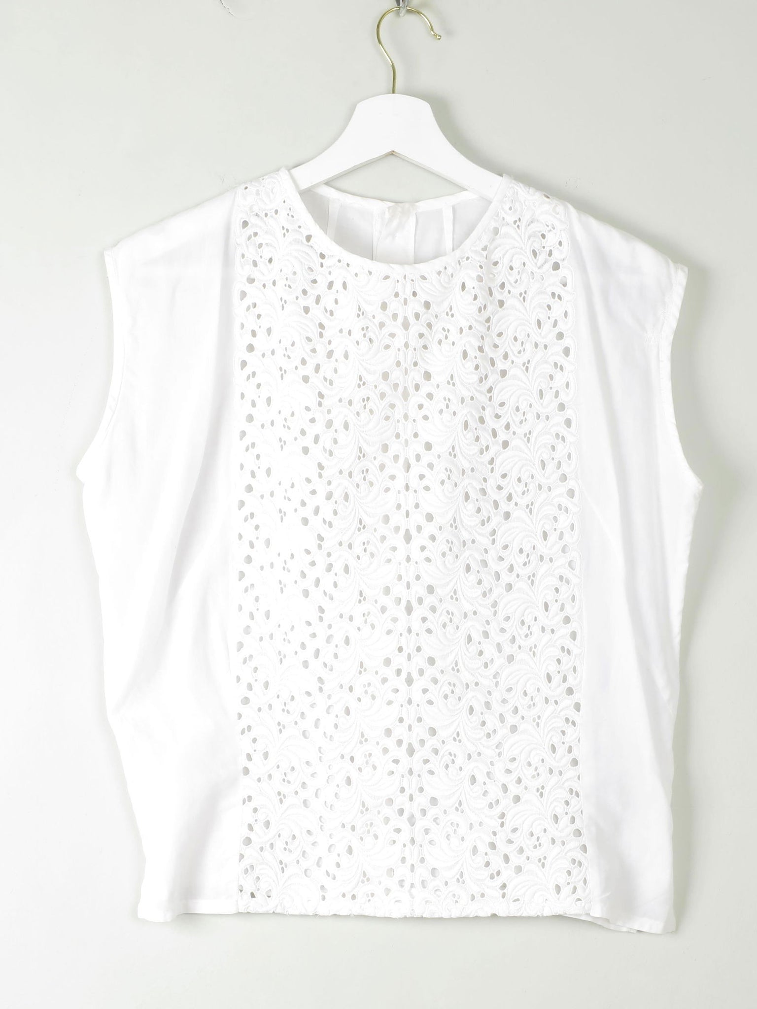 Vintage White Blouse With Lace Panel M - The Harlequin