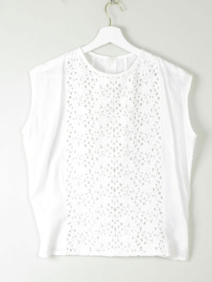 Vintage White Blouse With Lace Panel M - The Harlequin