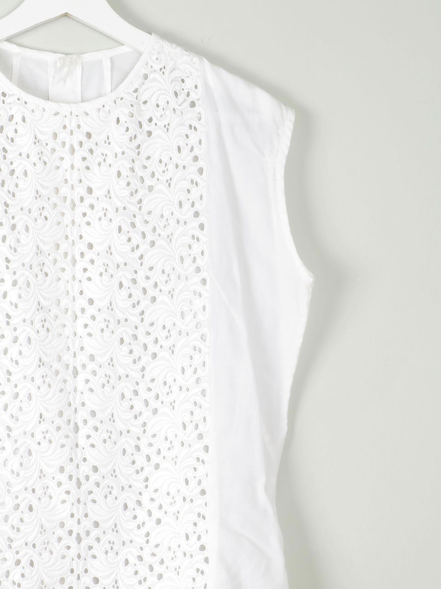 Vintage White Blouse With Lace Panel M - The Harlequin