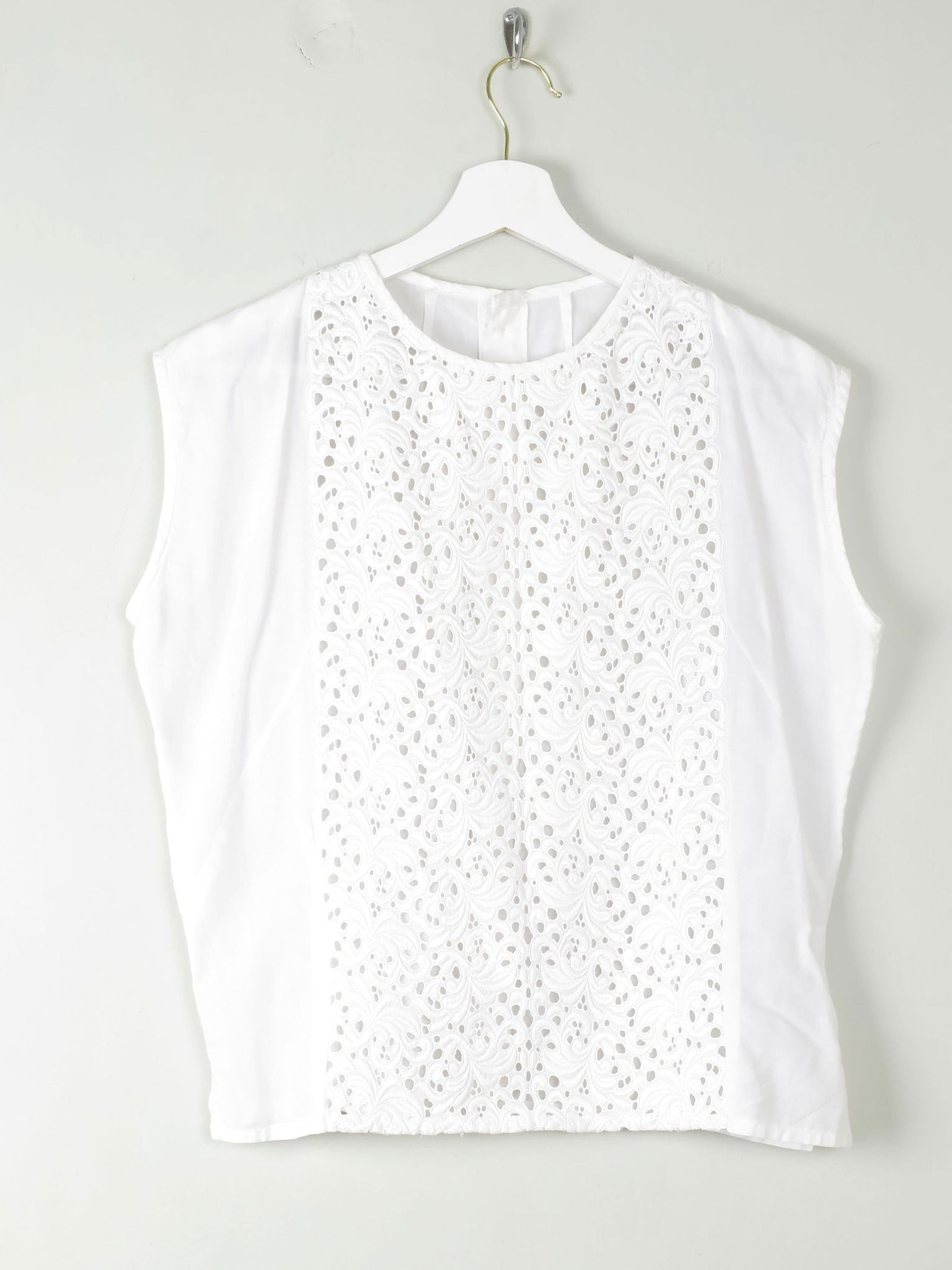 Vintage White Blouse With Lace Panel M - The Harlequin