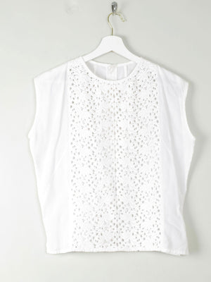 Vintage White Blouse With Lace Panel M - The Harlequin