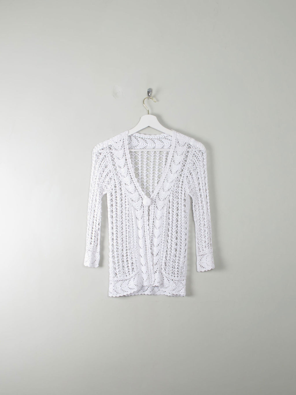 Vintage White Hand Crocheted Cardigan/Jacket S - The Harlequin