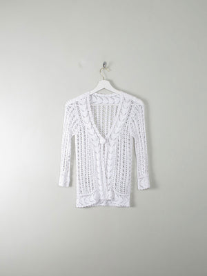 Vintage White Hand Crocheted Cardigan/Jacket S - The Harlequin