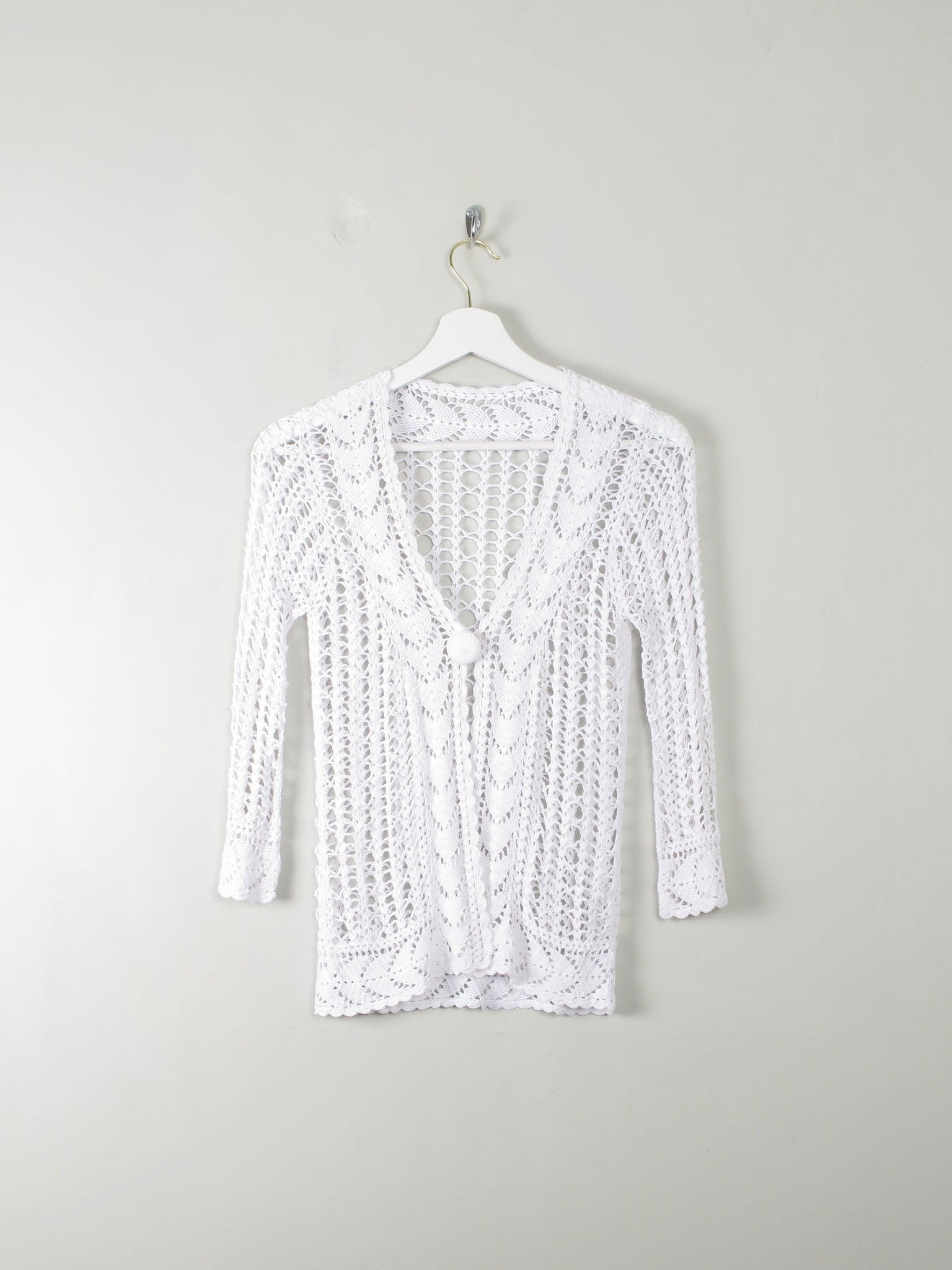 Vintage White Hand Crocheted Cardigan/Jacket S - The Harlequin