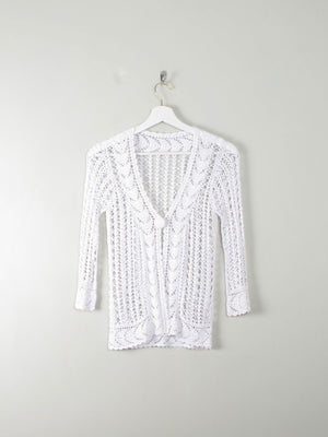 Vintage White Hand Crocheted Cardigan/Jacket S - The Harlequin