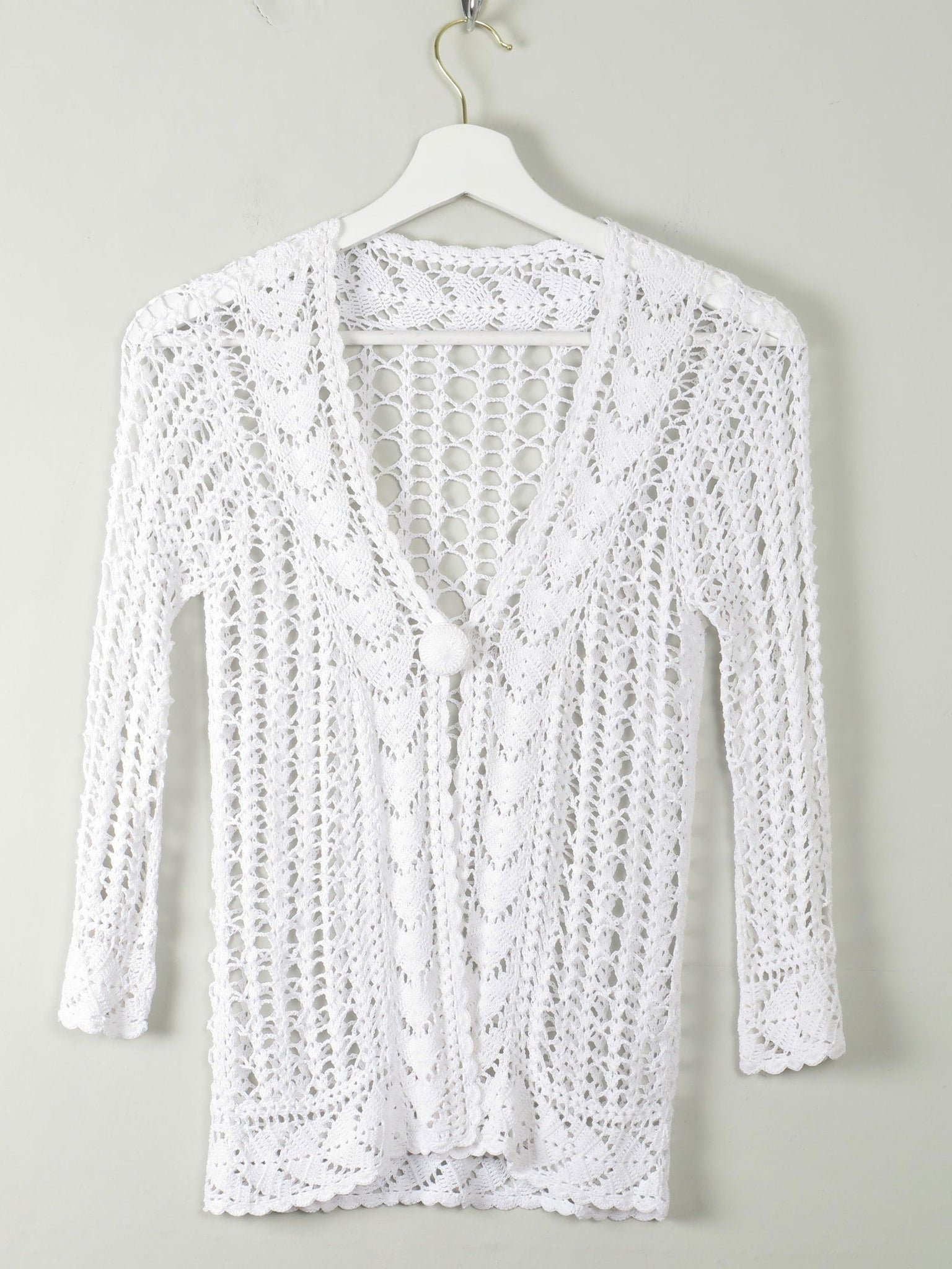 Vintage White Hand Crocheted Cardigan/Jacket S - The Harlequin
