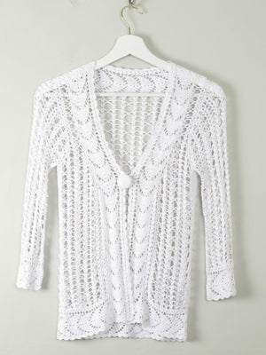 Vintage White Hand Crocheted Cardigan/Jacket S - The Harlequin