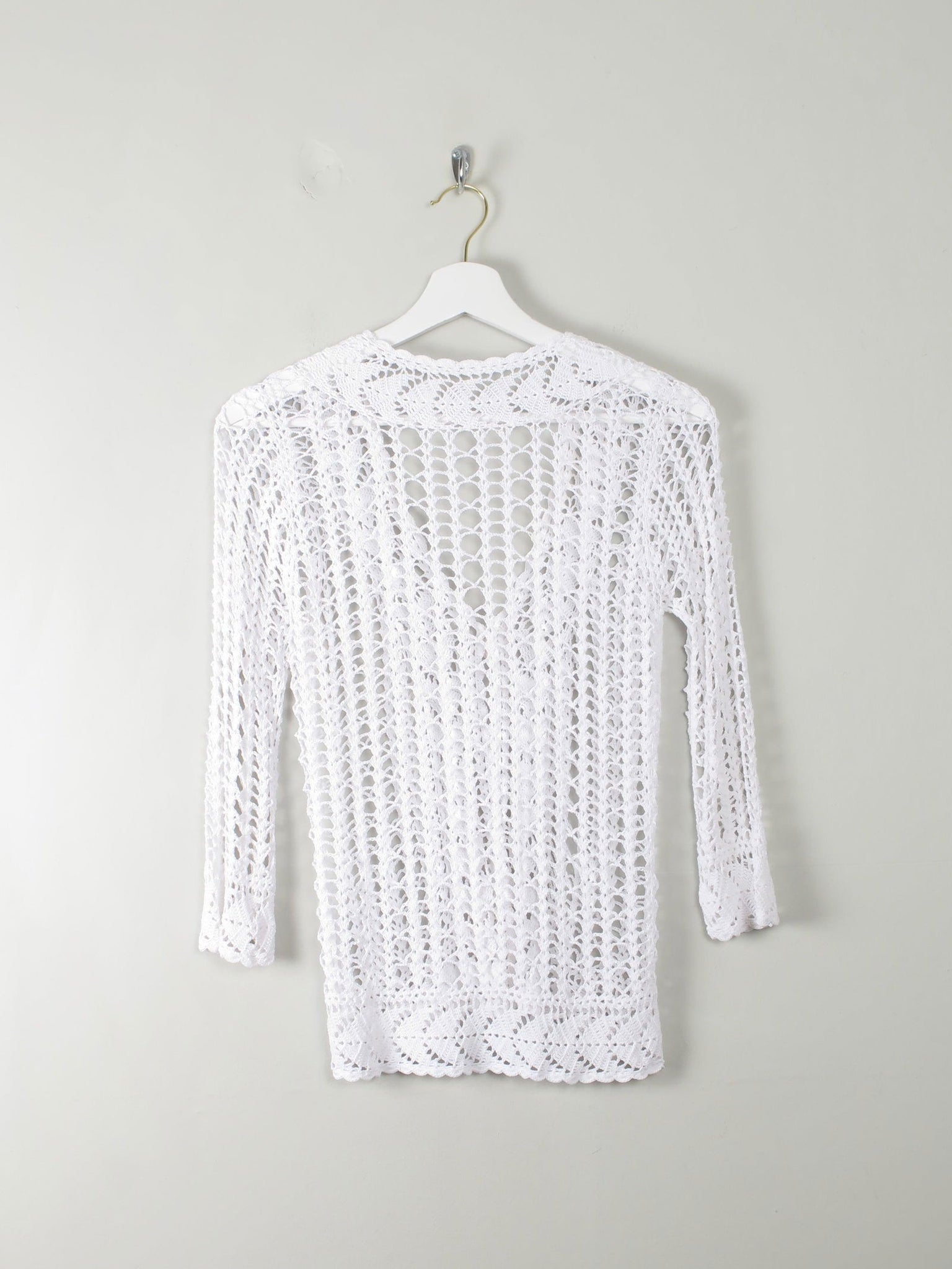 Vintage White Hand Crocheted Cardigan/Jacket S - The Harlequin