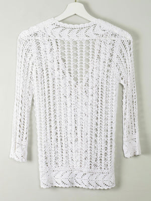 Vintage White Hand Crocheted Cardigan/Jacket S - The Harlequin