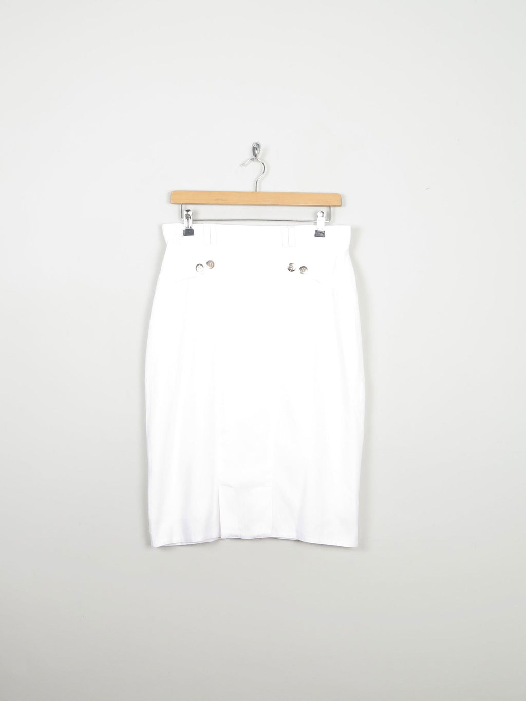 Vintage White Knee Length High Waist Skirt 10/12 30W - The Harlequin