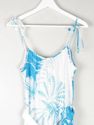Vintage White & Turquoise 1970s Summer Dress S - The Harlequin