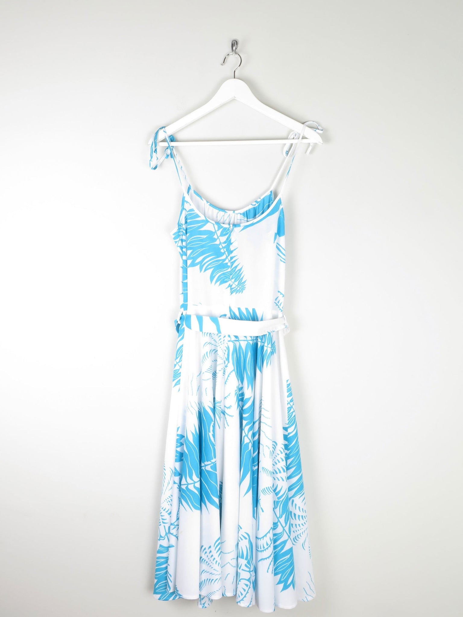 Vintage White & Turquoise 1970s Summer Dress S - The Harlequin