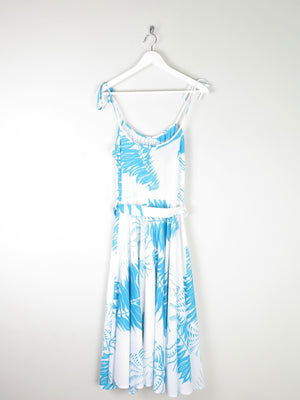 Vintage White & Turquoise 1970s Summer Dress S - The Harlequin