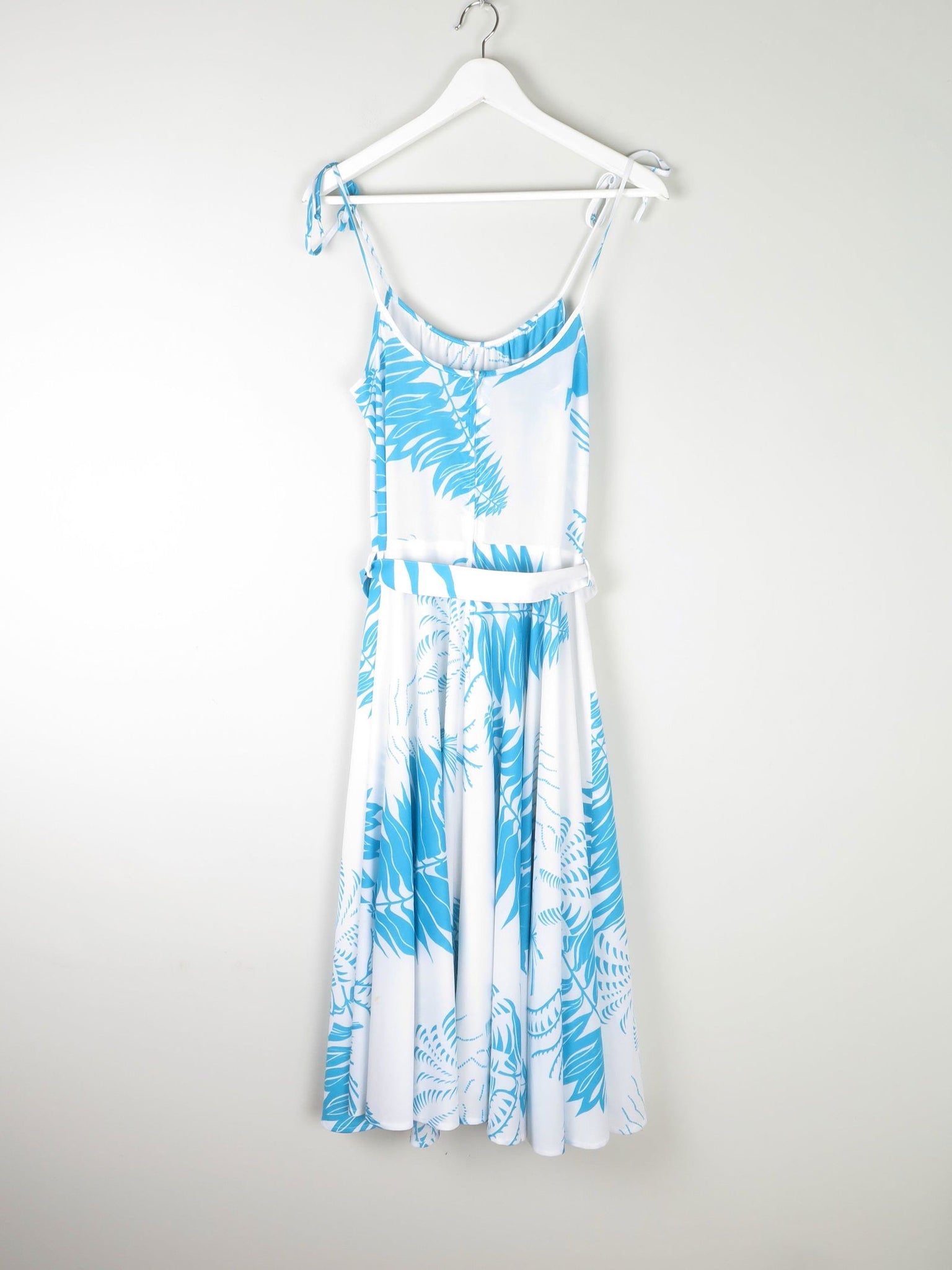 Vintage White & Turquoise 1970s Summer Dress S - The Harlequin