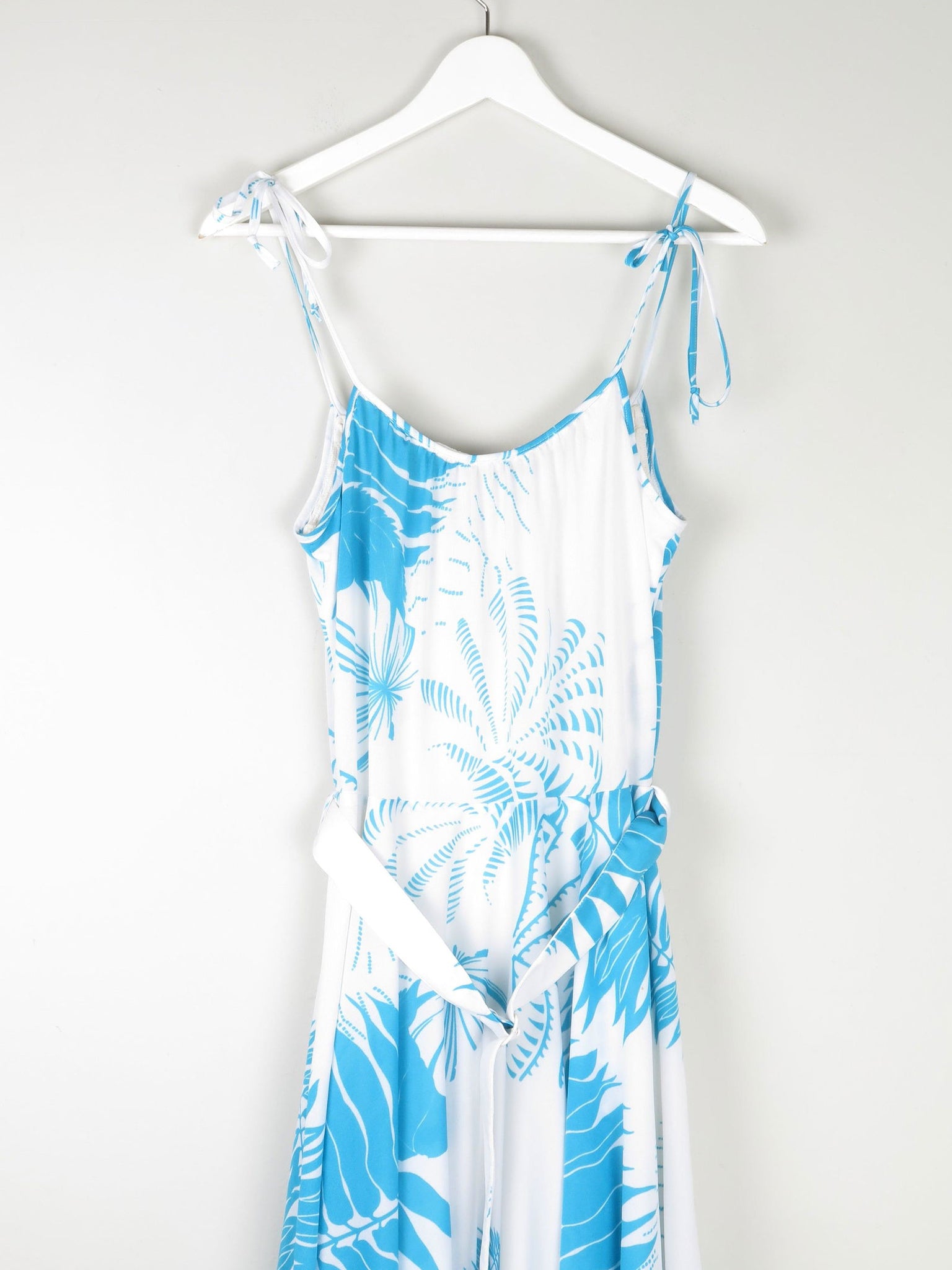 Vintage White & Turquoise 1970s Summer Dress S - The Harlequin