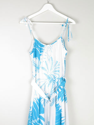 Vintage White & Turquoise 1970s Summer Dress S - The Harlequin