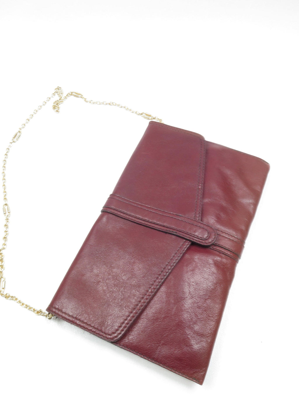 Vintage Wine Leather 1970s  Envelope Bag - The Harlequin