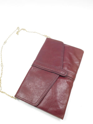 Vintage Wine Leather 1970s  Envelope Bag - The Harlequin