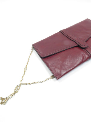 Vintage Wine Leather 1970s  Envelope Bag - The Harlequin