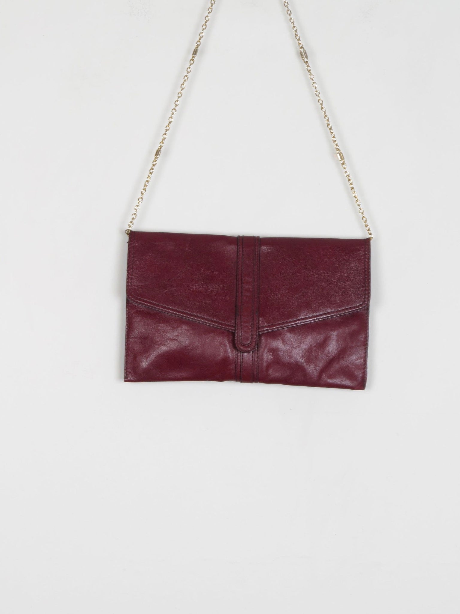 Vintage Wine Leather 1970s  Envelope Bag - The Harlequin