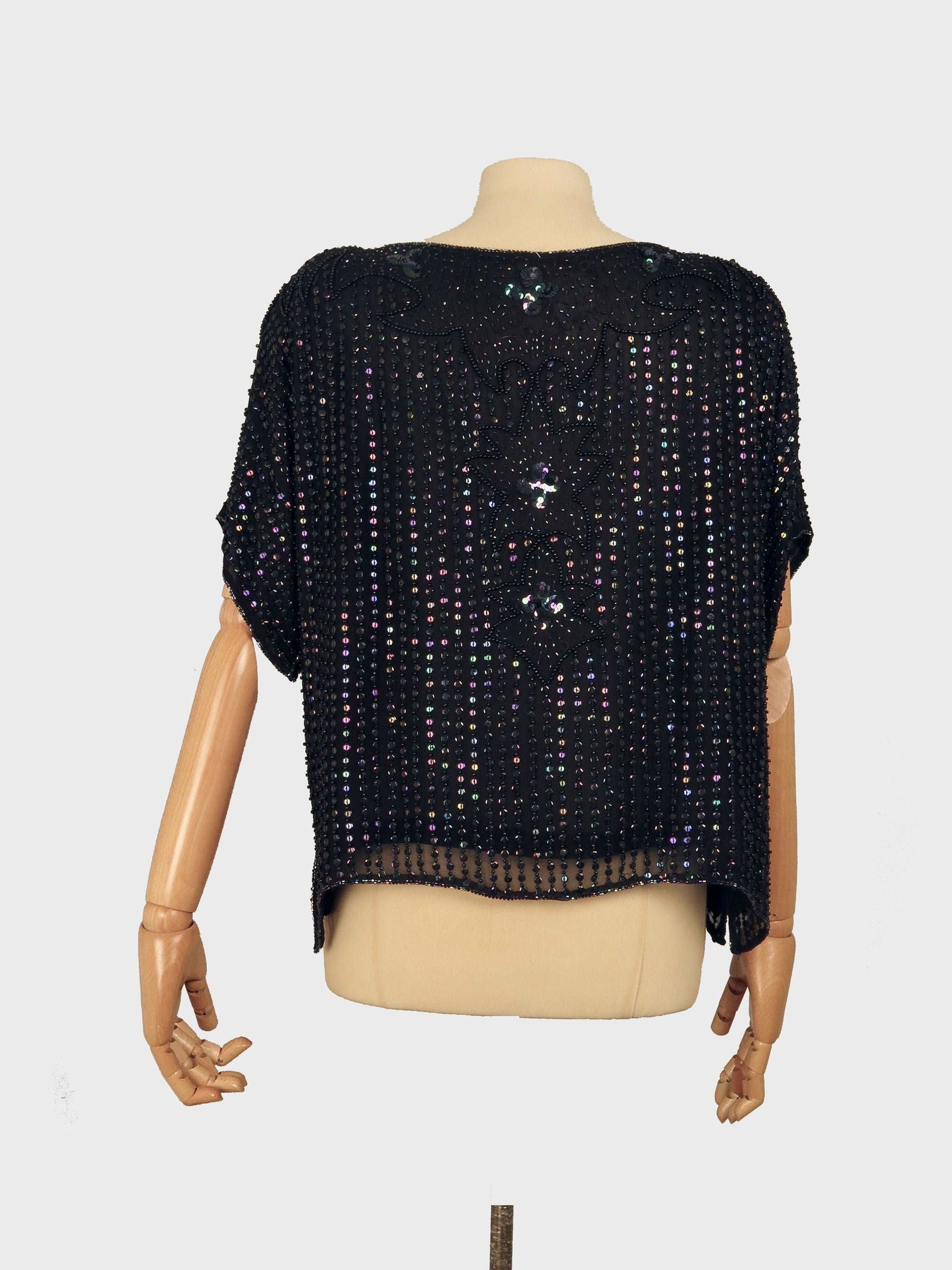 Vintage Women’s Black Sequin 1980s Top M/L - The Harlequin