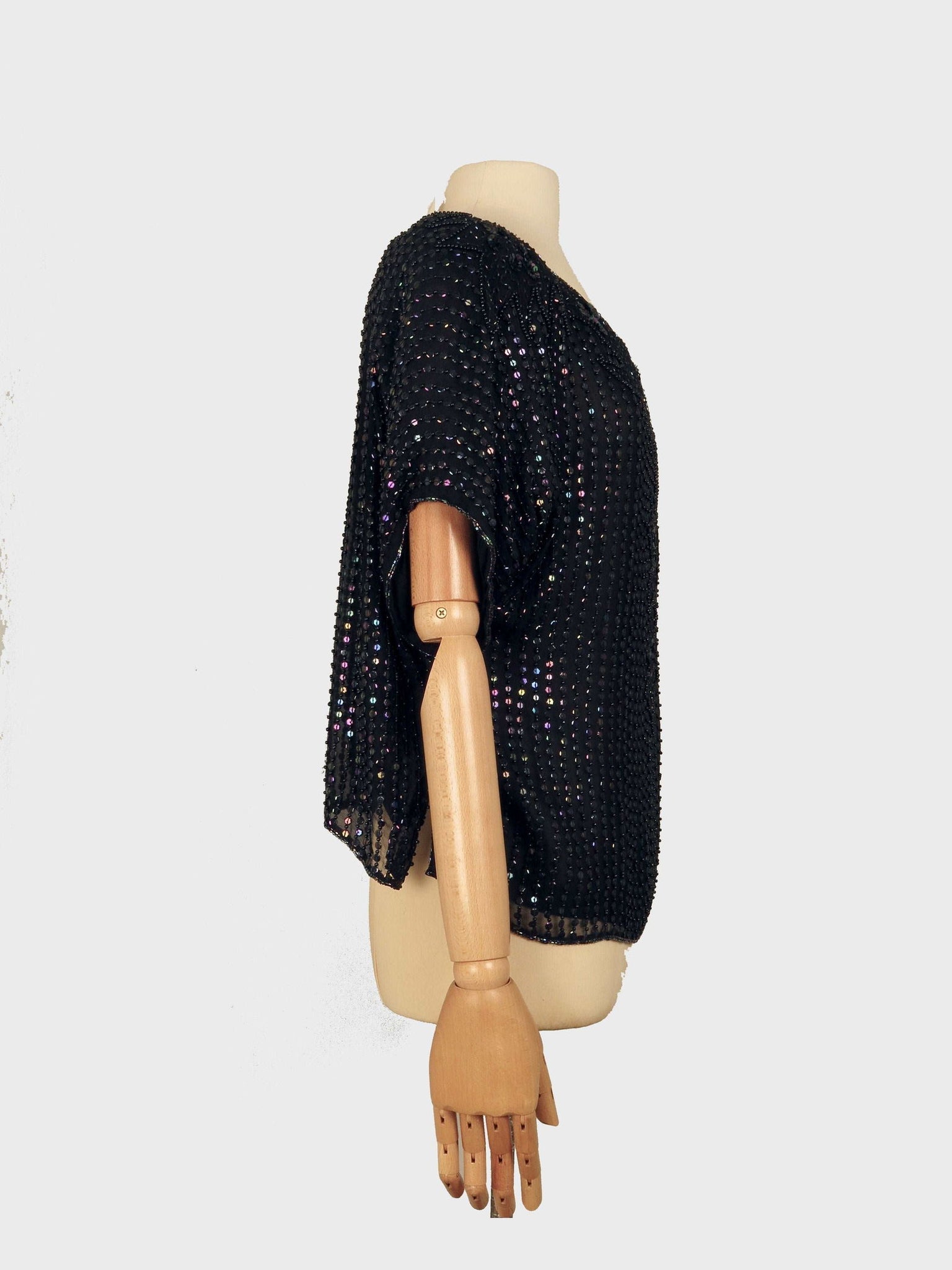 Vintage Women’s Black Sequin 1980s Top M/L - The Harlequin