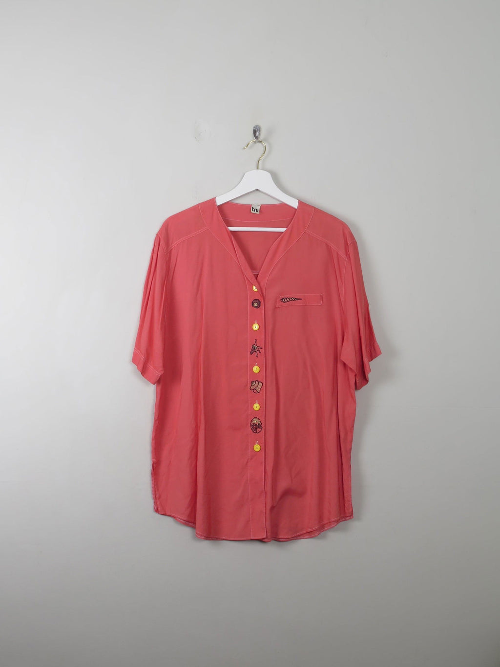 Vintage Women's Coral Blouse With Shell Embroidery M/L - The Harlequin