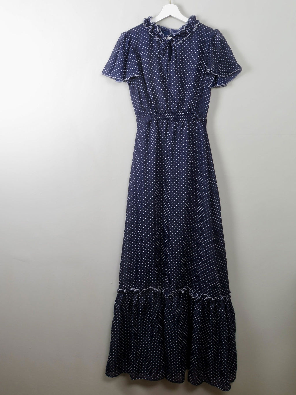 Vintage navy Polka Dot Maxi Dress S - The Harlequin