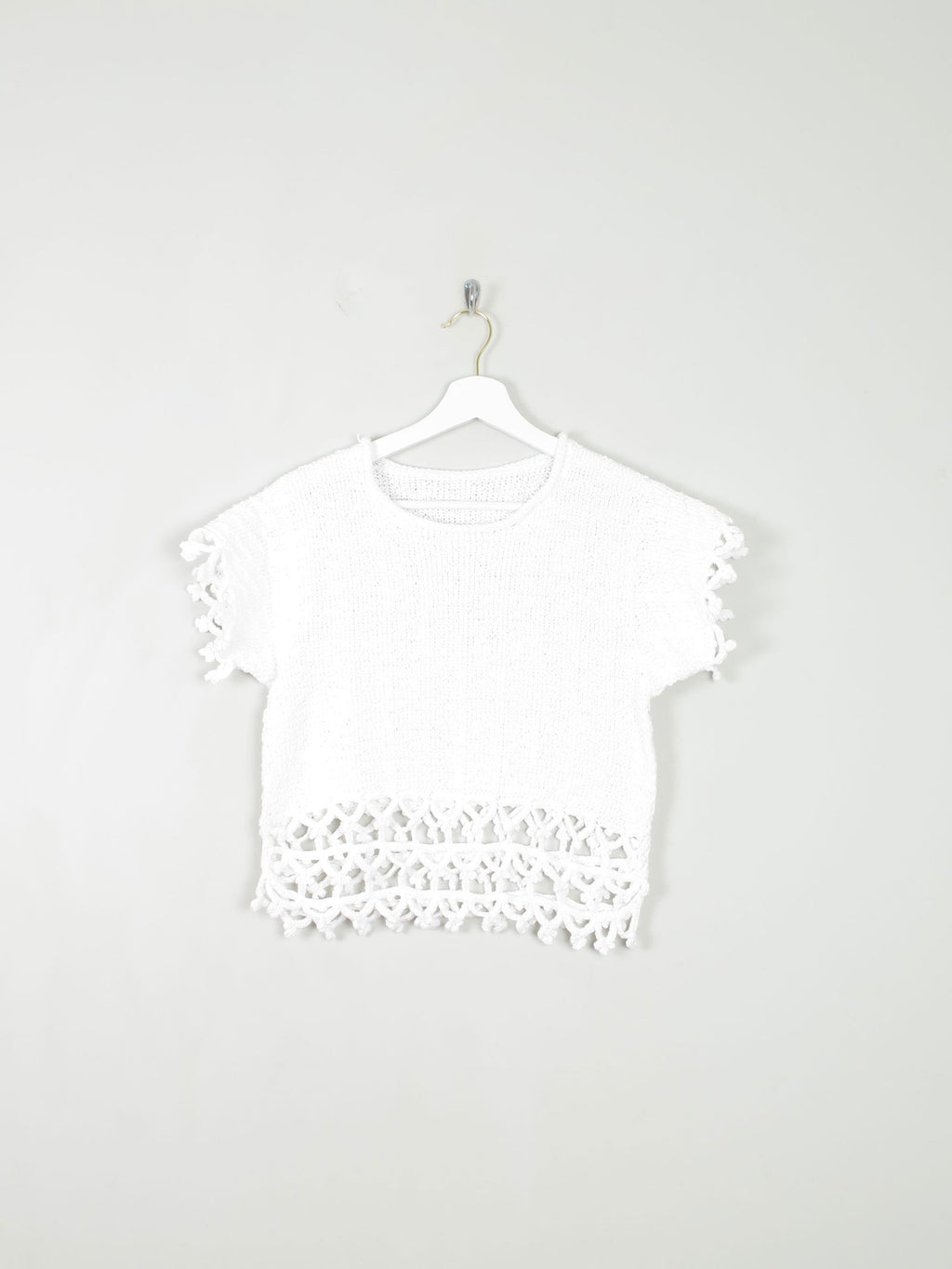 White Cotton Crochet Cropped Top XS/S - The Harlequin
