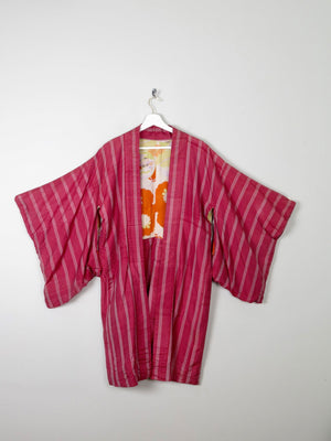 Wine Silk Striped Mid Length Vintage  Kimono Haori  M - The Harlequin