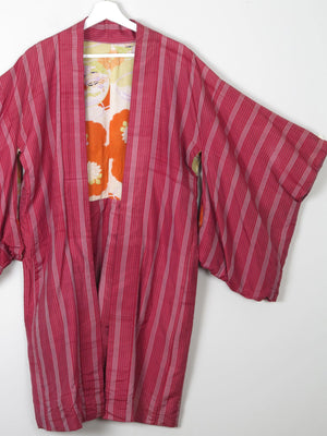 Wine Silk Striped Mid Length Vintage  Kimono Haori  M - The Harlequin